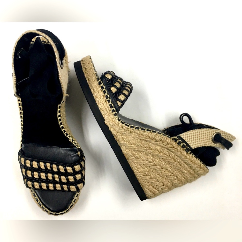 Vince Camuto Ankle Tie-Up Platform Sandals 8 Black Tan Spring Vacation Summer